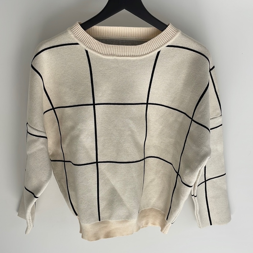 Cream and Black Windowpane Sweater